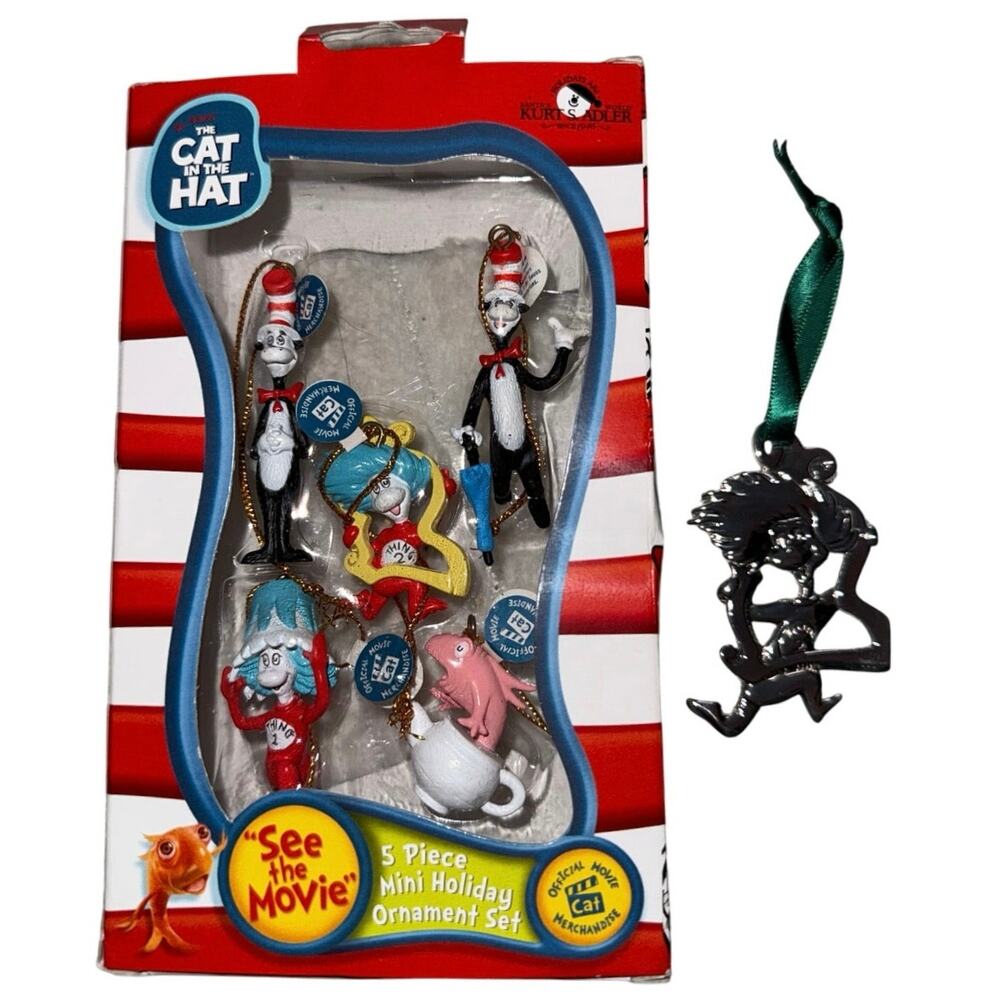 2003 Official Movie Merchandise 6 Christmas Tree Ornaments The Cat In The Hat